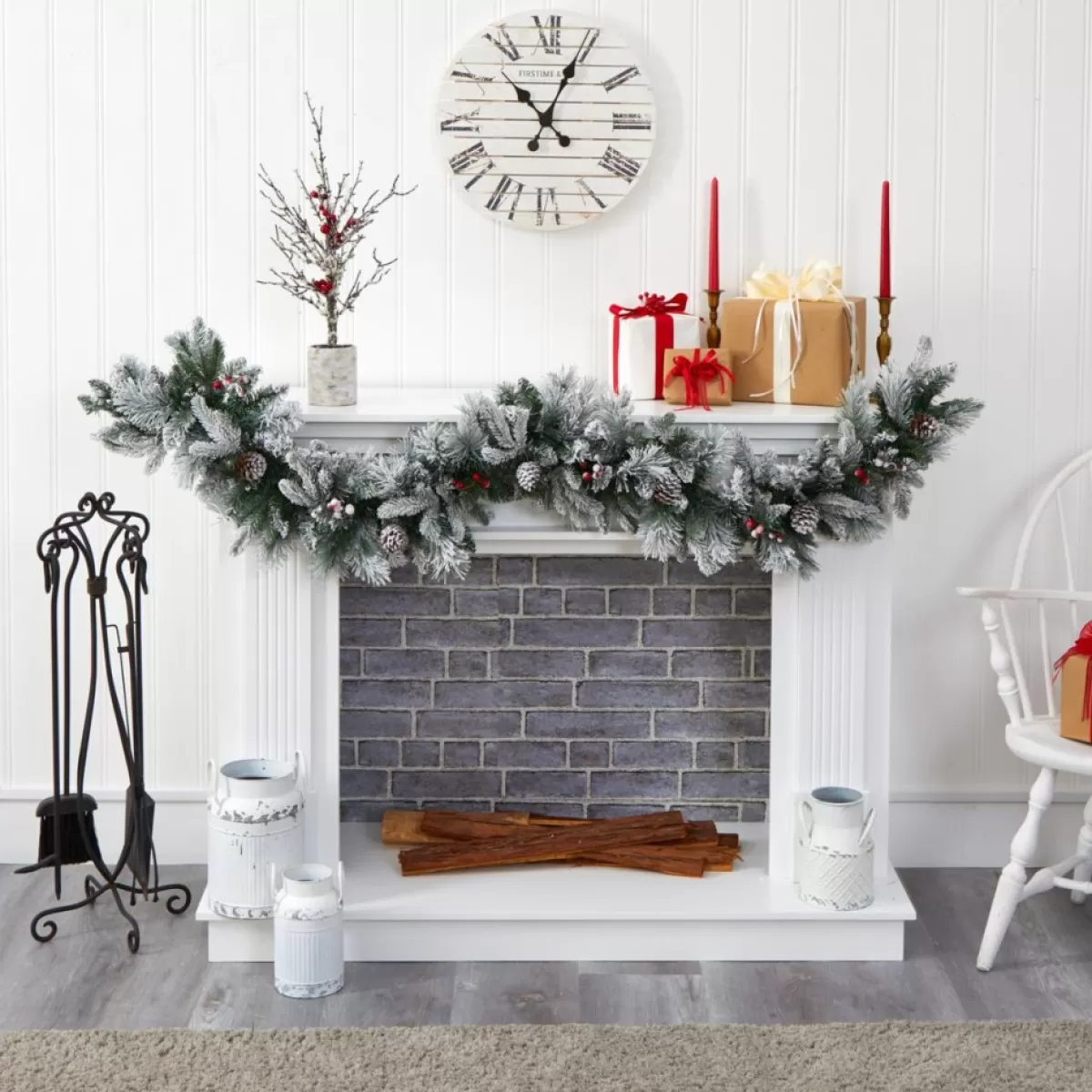 Nearly Natural Wreaths, Garlands & More | 6 Ft. Flocked Mixed Pine Artificial Christmas Garland With 50 Led Lights, Pine Cones And Berries