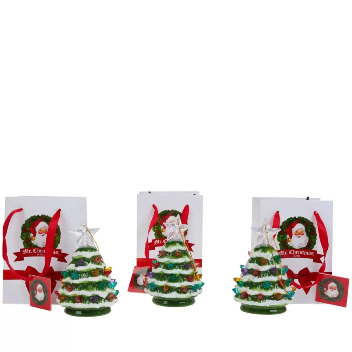 Mr. Christmas Indoor Decor | As Is Set Of 3 Mini Snow-Tipped Nostalgic Trees With Timer