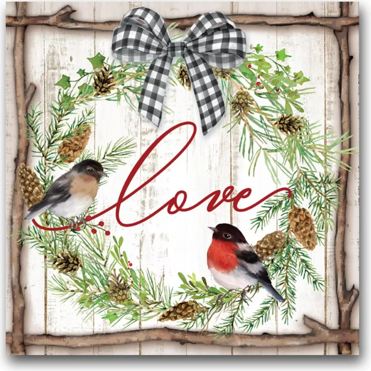 Courtside Market Indoor Decor | Canvas Wall Art - Love Pinecone Wreath, 16" X 16"