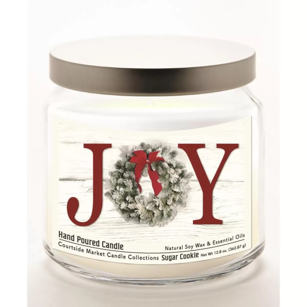 Courtside Market Candles | Christmas Joy Candle Glass Jar With Silver Lid