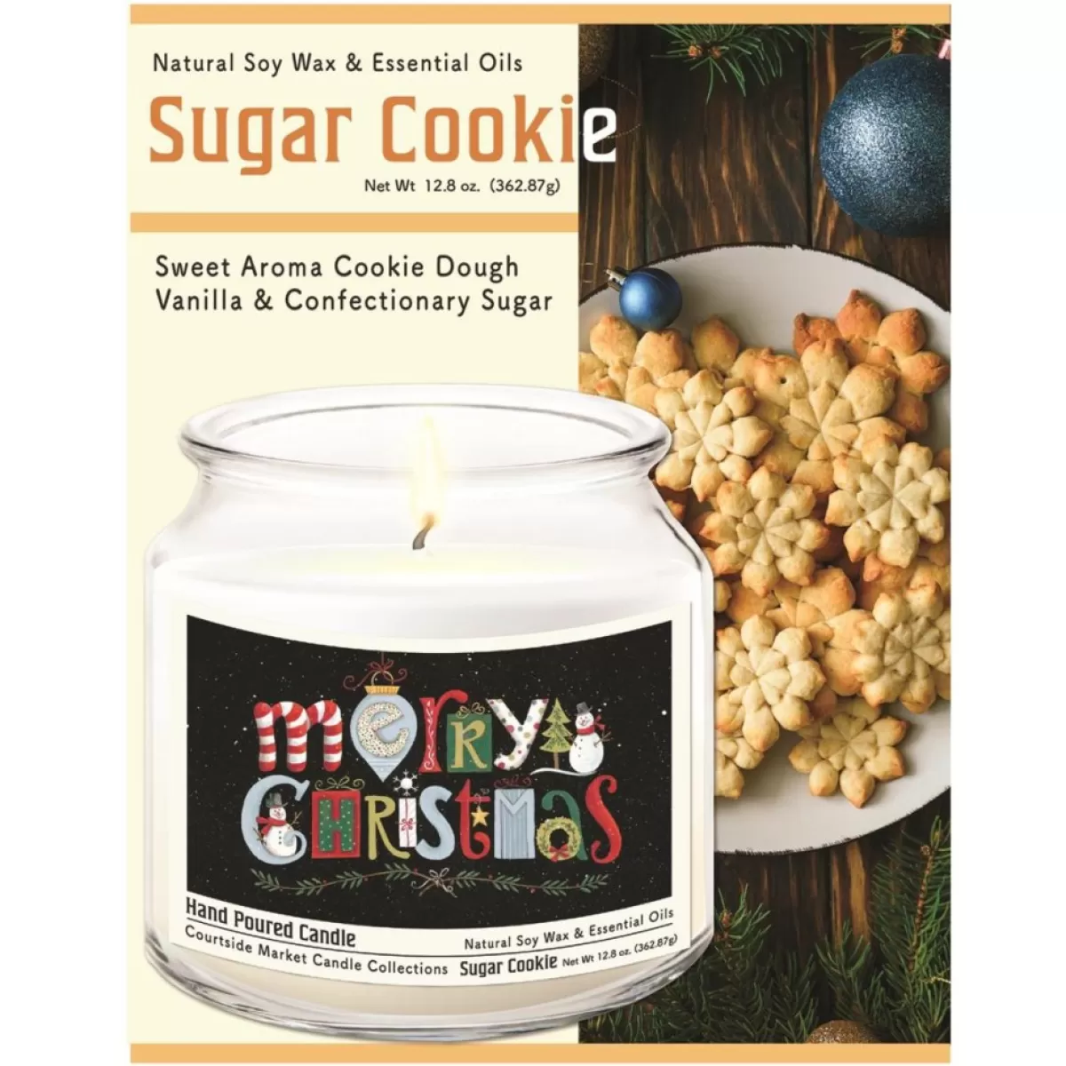 Courtside Market Candles | Merry Christmas Infused Wax Candle With Silver Lid
