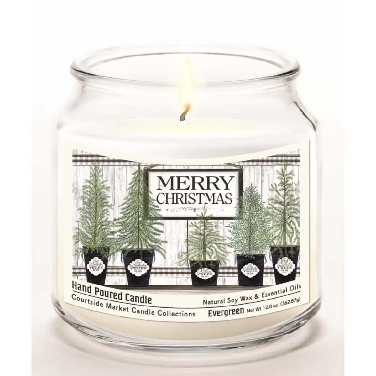 Courtside Market Candles | Merry Christmas Wax Candle With Brushed Silver Lid