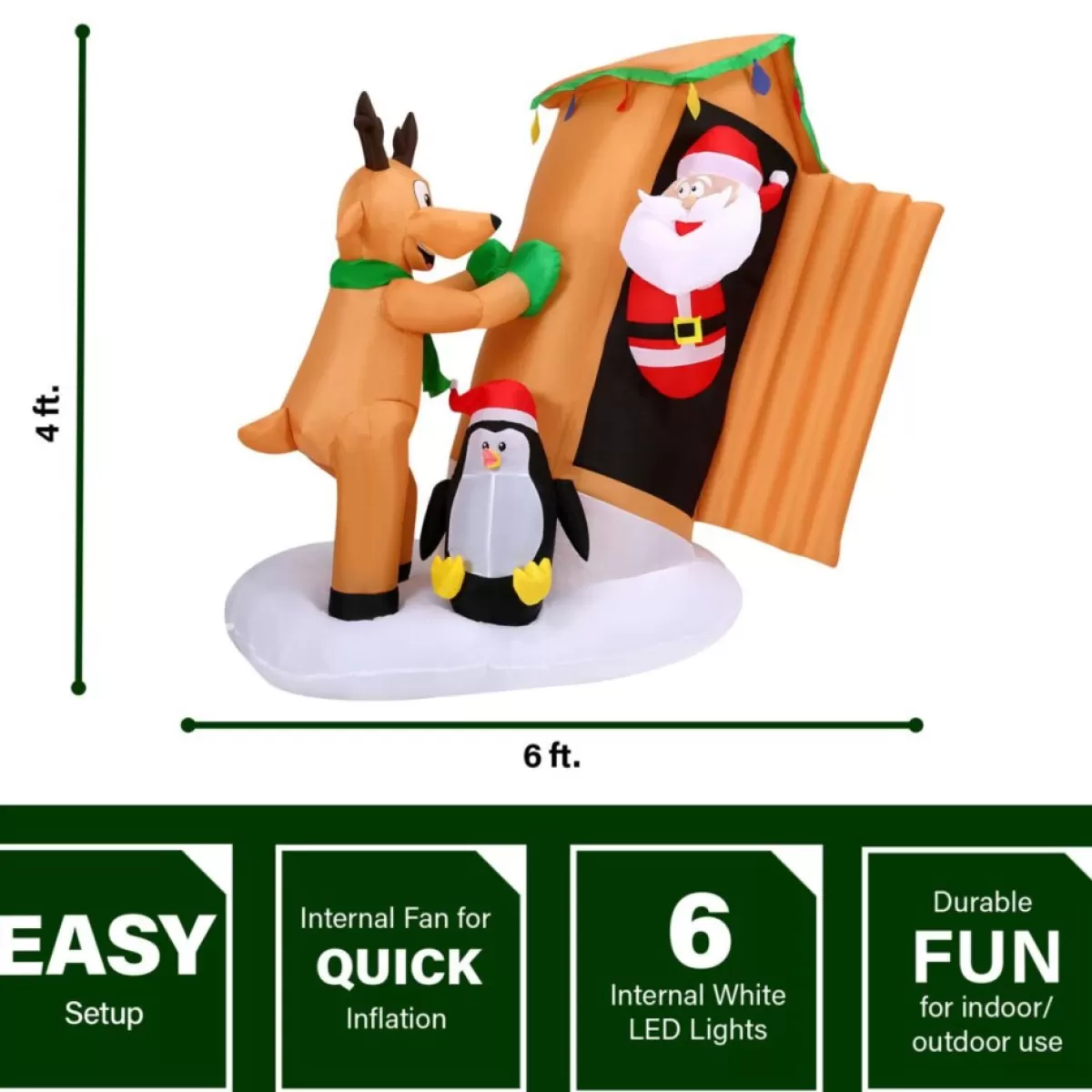 Fraser Hill Farm Outdoor Decor | 4-Ft. Tall Pre-Lit Inflatable Santa In Outhouse
