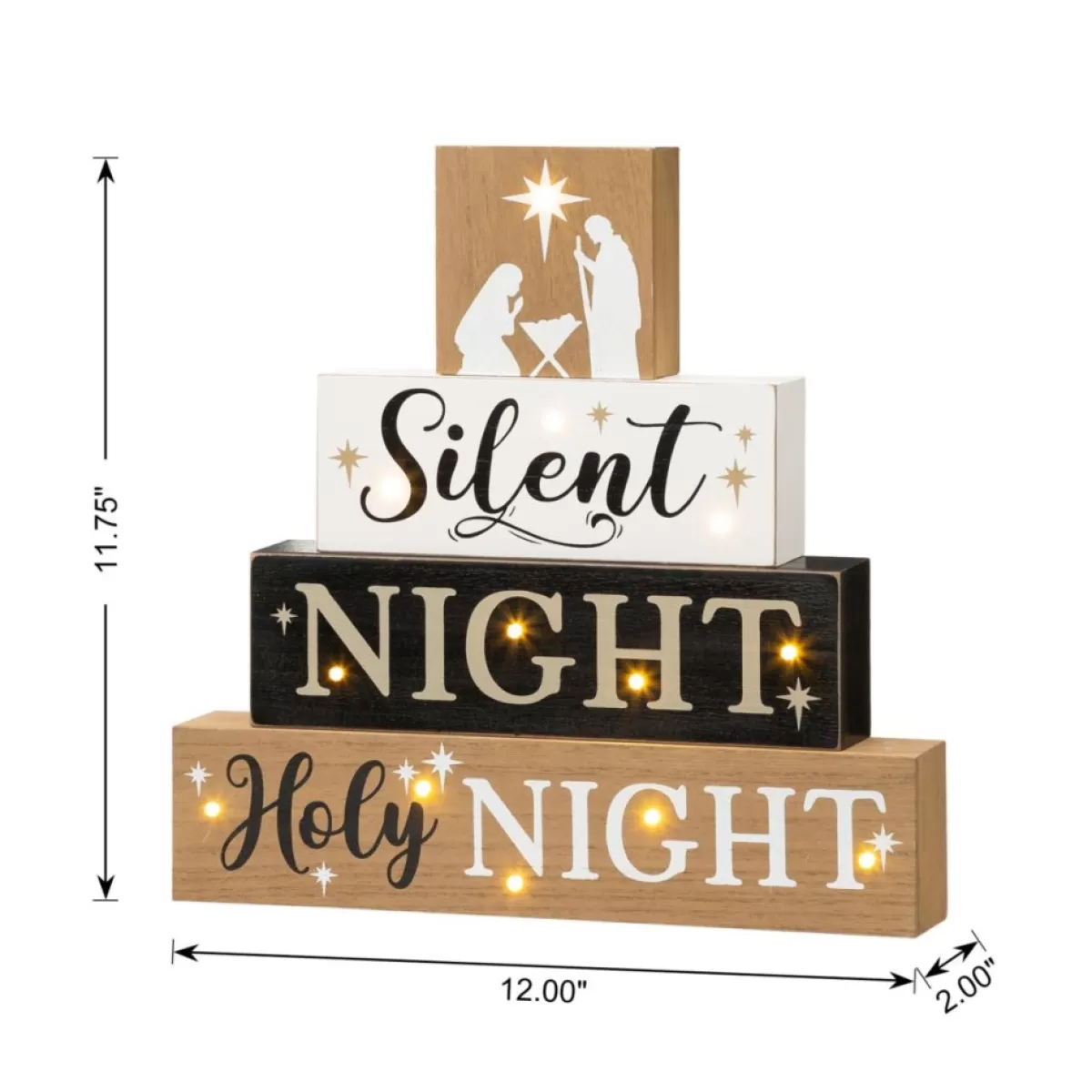 Glitzhome Indoor Decor | 12In H Lighted Wooden Nativity Block Word Sign