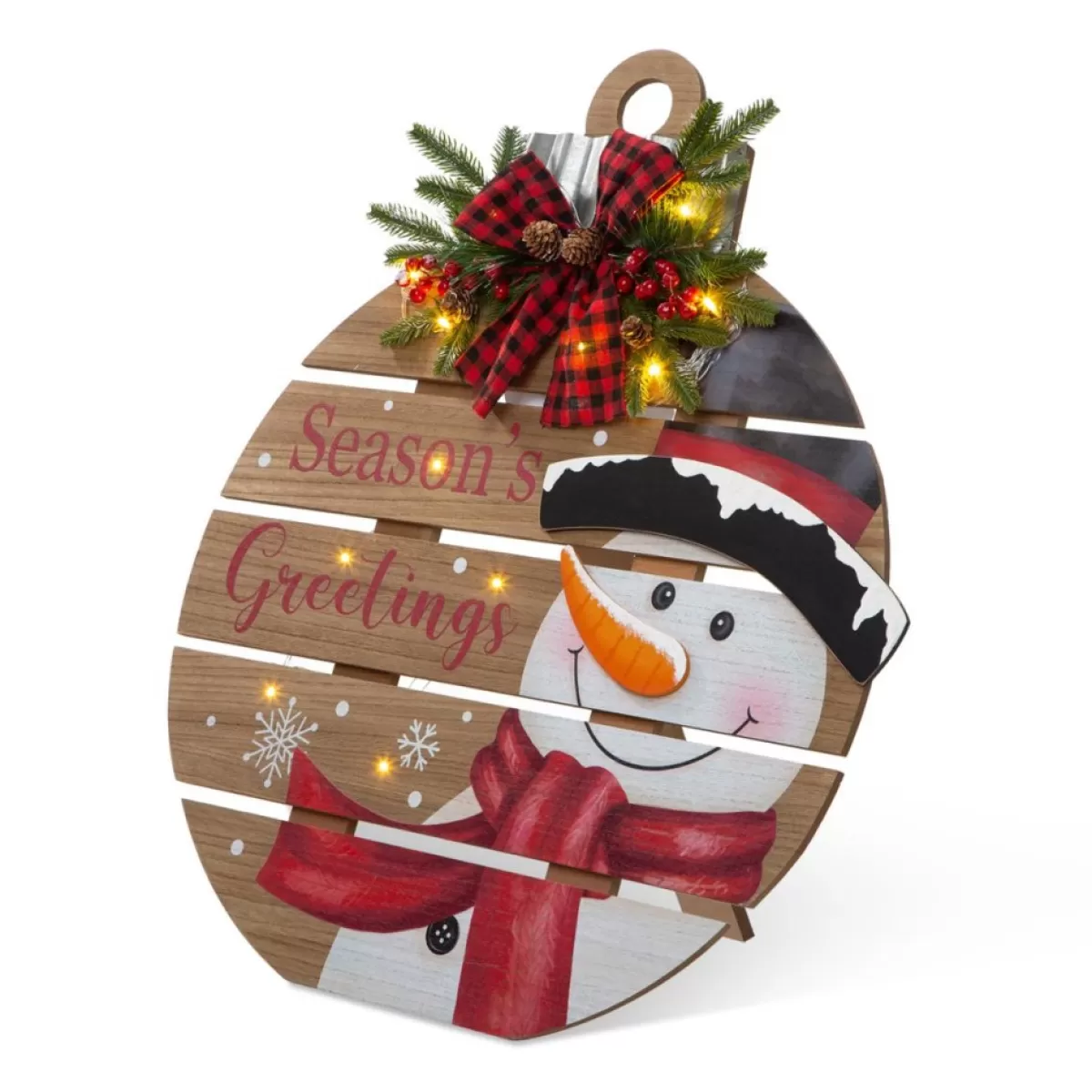 Glitzhome Outdoor Decor | 30.25" H Lighted Round Wooden Snowman Porch Decor