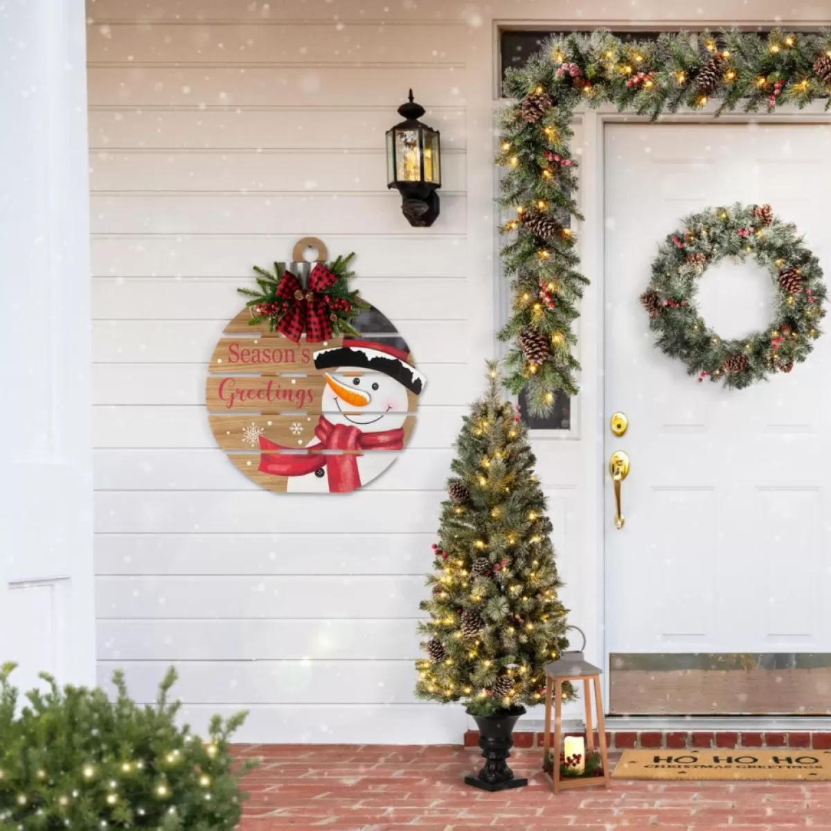 Glitzhome Outdoor Decor | 30.25" H Lighted Round Wooden Snowman Porch Decor
