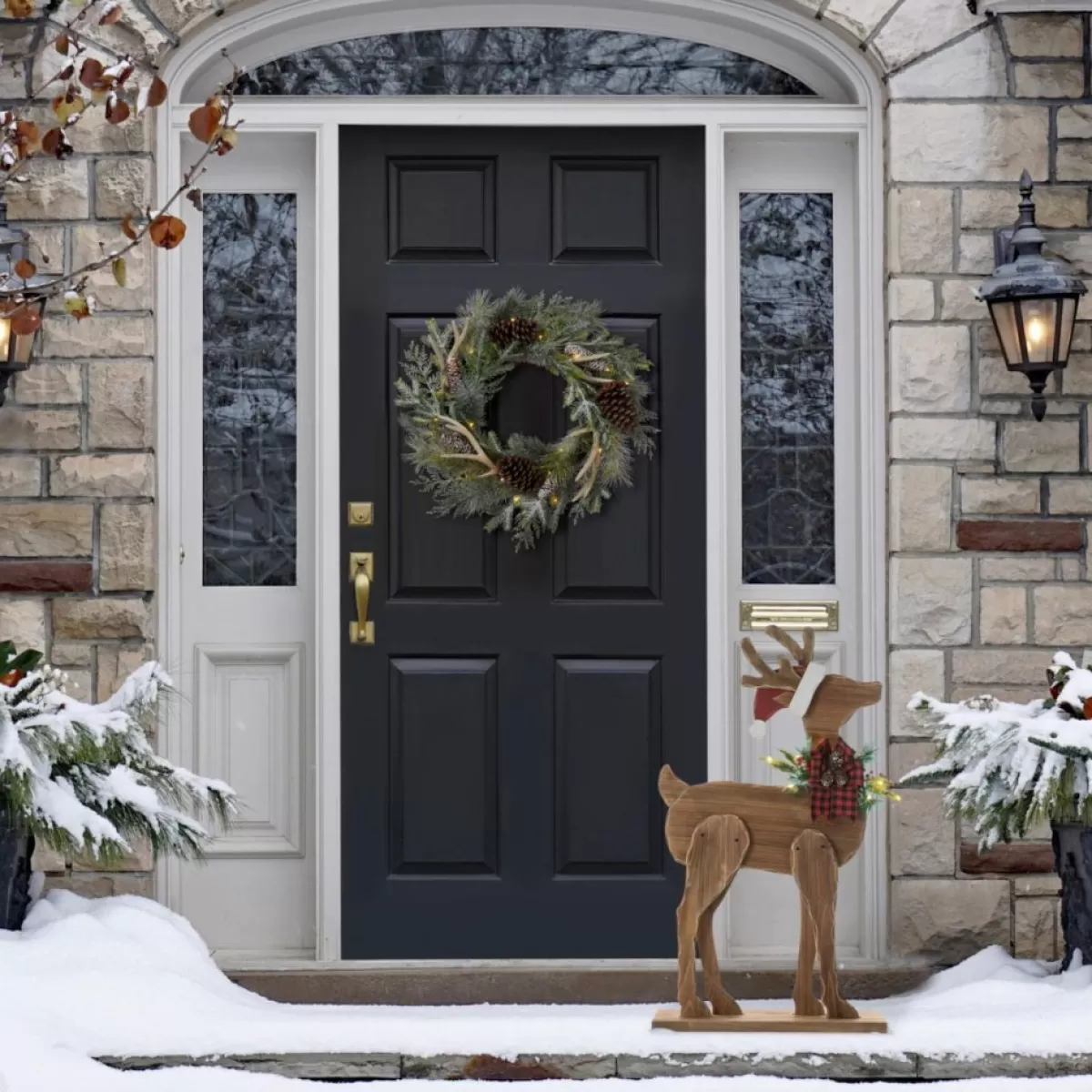 Glitzhome Outdoor Decor | 36" H Chunky Wood Reindeer Porch Decor