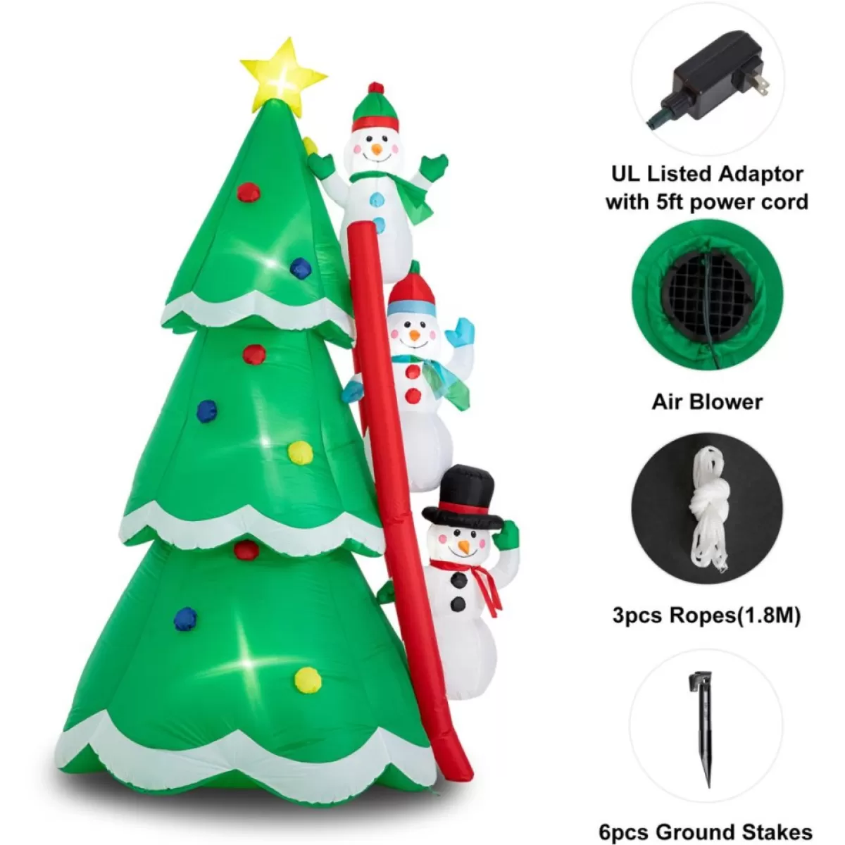 Glitzhome Outdoor Decor | 8' Lighted Inflatable Xmas Snowman Climbing Up Tree Decor