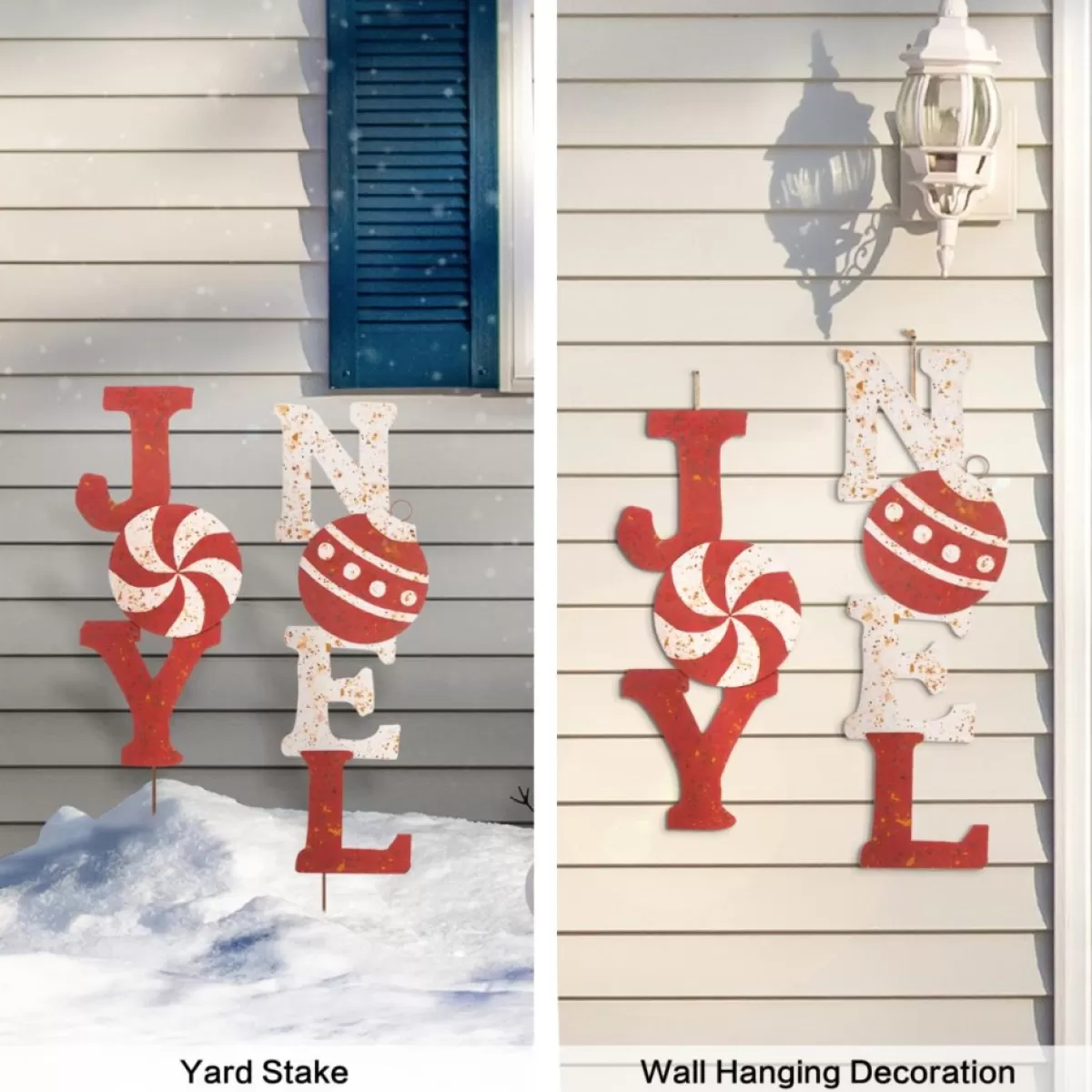Glitzhome Outdoor Decor | Set Of 2 Rusty Metal Joy And Noel Yard Stake Or Wall Decor