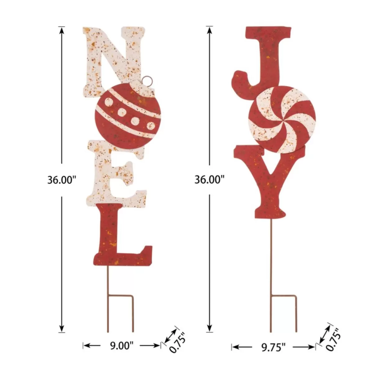 Glitzhome Outdoor Decor | Set Of 2 Rusty Metal Joy And Noel Yard Stake Or Wall Decor