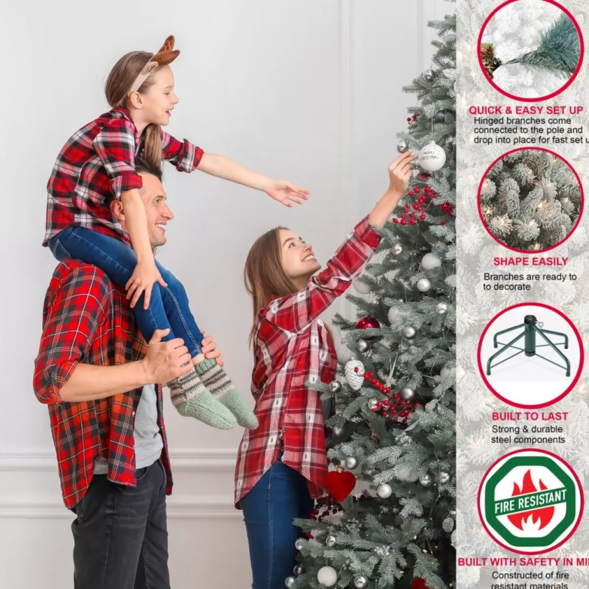 Puleo International Christmas Trees | 6.5' Pre-Lit Slim Flock Aspen Fir Christmas Tree