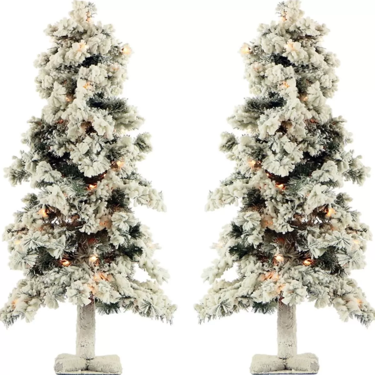 Fraiser Hill Farms Christmas Trees | Set Of Snowy Alpine Trees With Clear Lights