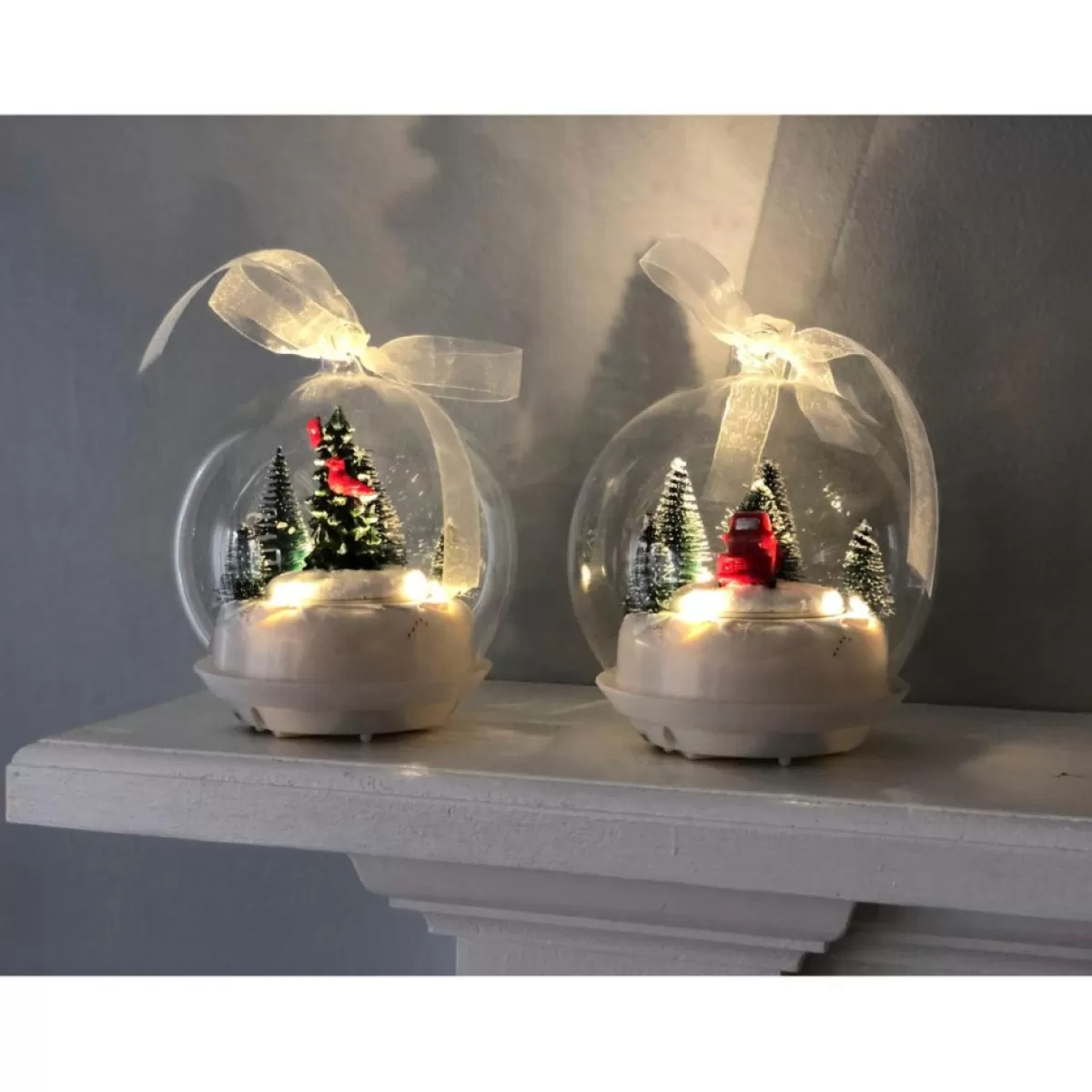 Winter Lane Ornaments & Tree Toppers | 2 Tabletop Musical Led Ornaments W/Rotating Scene & Timer