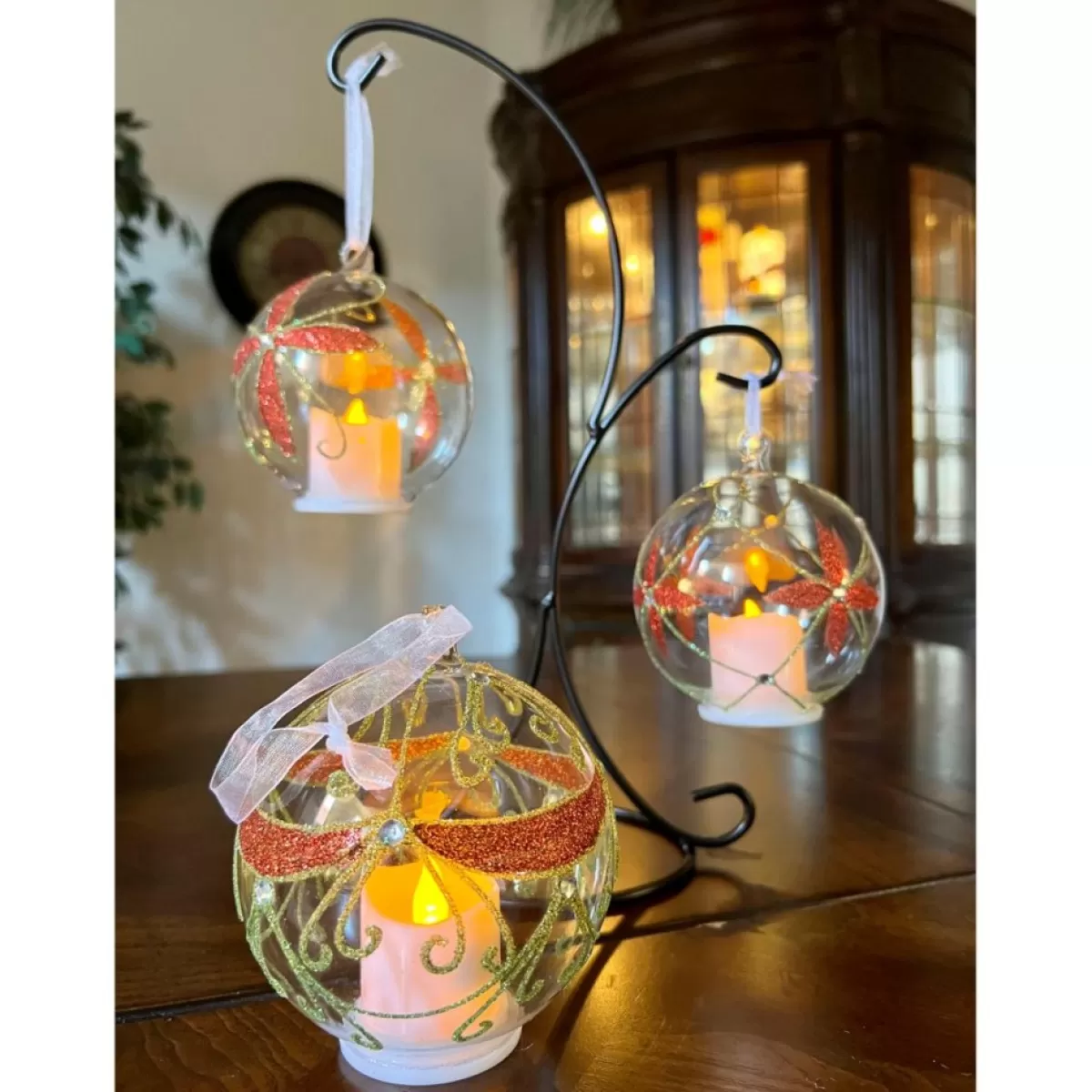 Winter Lane Ornaments & Tree Toppers | Set Of 3 Glass Ornaments With Flameless Votive