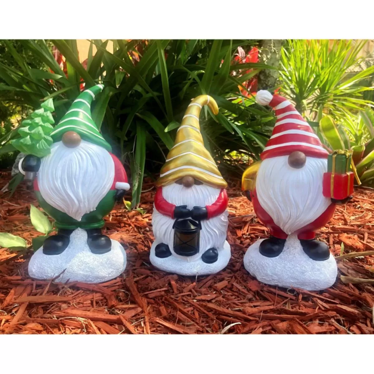 Winter Lane Outdoor Decor | Set Of 3 Led Holiday Gnomes With 4-Hour Timers